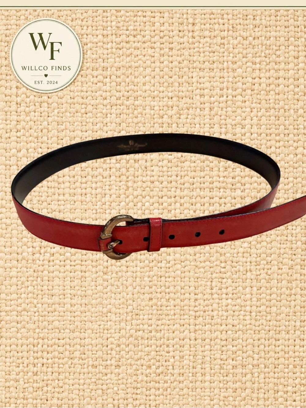 Vintage Etienne Aigner Burgundy Leather Belt Horseshoe A Buckle